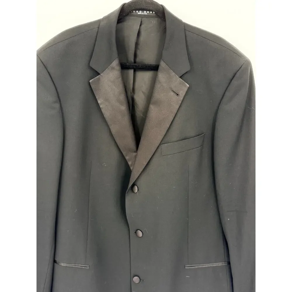 BOSS Hugo Boss Baker Jazz 3-Button Black Wool Tuxedo Jacket Coat 46L Made in USA
